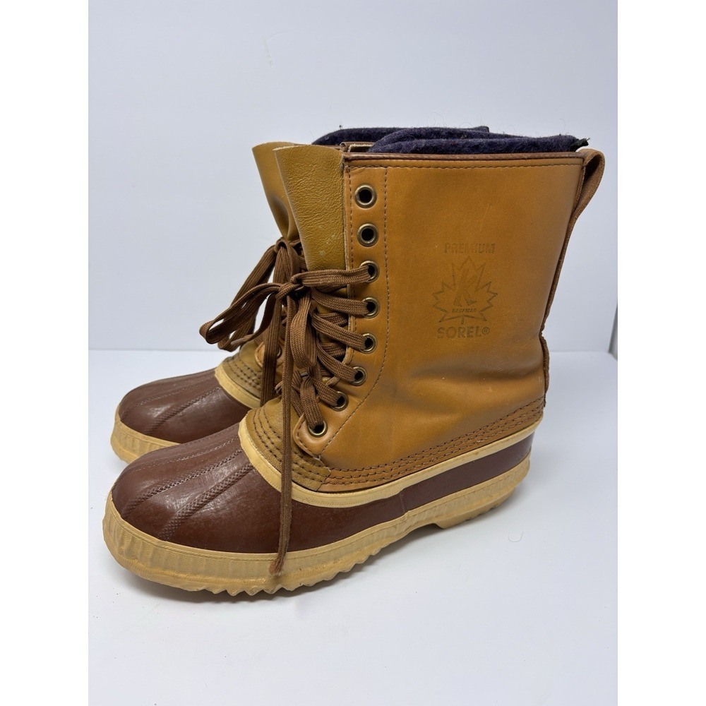 Sorel Kaufman Snow Boots Womens 9 Beige Wool Lined Lace Up Winter Canada Vintage